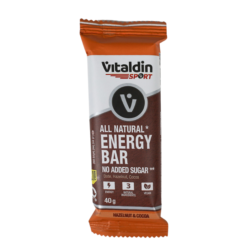 Vitaldin all-natural energy bar hazelnut and cocoa flavour, no added sugar