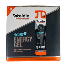 Load image into Gallery viewer, Box of Vitaldin Sport hydro energy gels orange flavour with electrolytes
