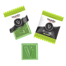 Load image into Gallery viewer, Vitaldin Sport Lime Electrolyte Gummies individually wrapped, vegan formula for hydration and energy during exercise.
