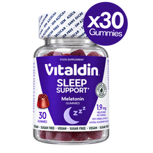 Load image into Gallery viewer, Vitaldin Melatonin Sleep Support Gummies 30 pack with 1.9 mg melatonin, herbal extracts and natural blackberry flavour
