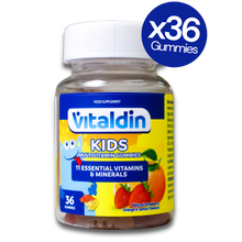 Load image into Gallery viewer, Vitaldin Kids Multivitamin Gummies bottle with 36 gummies on a white background
