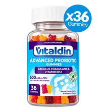 Load image into Gallery viewer, Vitaldin Advanced Probiotic Gummies 36 pack with Bacillus coagulans, vitamin B12 and 500 million CFU live cultures
