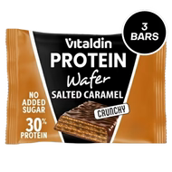 Load image into Gallery viewer, A three-pack of Vitaldin Protein Wafer Salted Caramel, which packs 30% protein and just 1.4g of sugar per bar!
