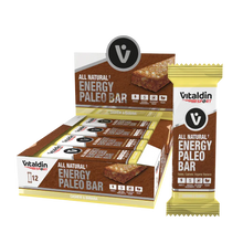 Load image into Gallery viewer, A box of 12 Vitaldin Sport Cashew &amp; Banana-flavoured energy bars.
