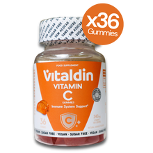 Load image into Gallery viewer,  Vitaldin Vitamin C Gummies bottle, 36-count, with 240mg of vitamin C per serving and natural orange flavour.

