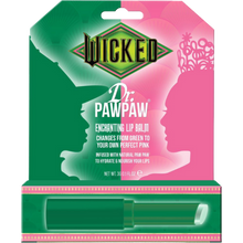Load image into Gallery viewer, WICKED x Dr. PAWPAW Enchanting Lip Balm 3g in green and pink packaging inspired by Elphaba, featuring a colour-changing formula that creates a personalised pink lip tint.
