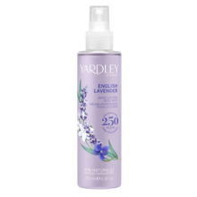 Load image into Gallery viewer, Yardley London English Lavender Moisturising Body Mist (200ml), a refreshing fragrance spray with 97% naturally derived ingredients celebrating a legacy of 250 years.
