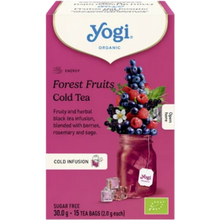 Load image into Gallery viewer, Yogi Organic Forest Fruits Cold Tea box featuring a sugar-free, fruity and herbal infusion blended with berries, rosemary, and sage.   
