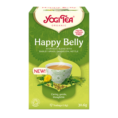 Yogi Tea organic Happy Belly herbal tea box on a transparent background