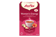 Load image into Gallery viewer, Box of Yogi Tea Organic Women&#39;s Energy, an Ayurvedic blend with hibiscus, angelica root, and ginger, advertised as naturally caffeine-free.
